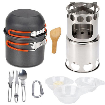 

13Pcs Camping Cookware Mess Kit Outdoor Portable Folding Wood Stove Pot Set Bowls Spoon Fork Cutter Tableware Cooking Set