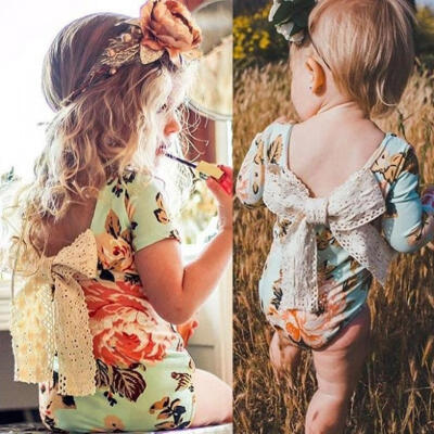

Baby Kids Girls Floral Bow Romper Bodysuit Jumpsuit Playsuit Clothes Outfits