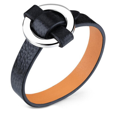

Titanium Steel Simple Circular Personality Buckles Leather Bracelet Women