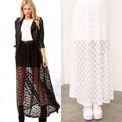 

2014 Women Retro Gauze Pleated Elastic Waist Skirt Polka Dot Long Maxi Dress NEW