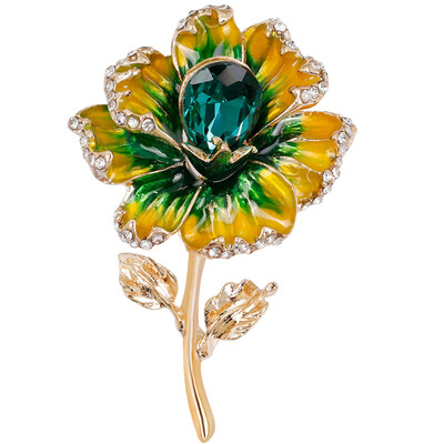 

1 Pc Newest Romantic Diamond Flower Brooch Painted Jewelry for Women Emeral Crystal Pin Brooches Fashion Accessories