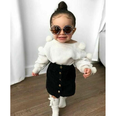 

2PCS Toddler Baby Girl Autumn Winter Clothes Sweater TopsMini Skirt Outfits Set