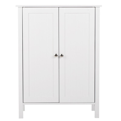 

Bathroom Wood Cabinet Organization Storage Space Saver Shelves Double Doors White