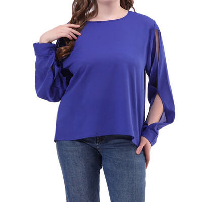 

Roseonmyhand Womens Fashion Sexy O-Nack Plus Size Long Solid Color Cutout Long Sleeve