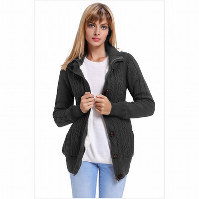 

Cardigan button zipper pocket knit sweater casual hooded long-sleeved jacket womens