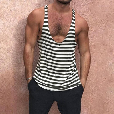 

Men&39s Casual Stripe Sleeveless Shirt Muscle Fitness Gym Sport Outdoors Vest Tops