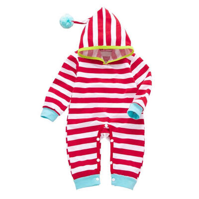 

Newborn Baby Stripe Rompers Cotton Long Sleeve Cute Infants Hooded Jumpsuit