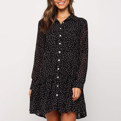 

Tailored Women Sexy Dot Printing LongSleeve O Neck Long Dress Evening Party Dress