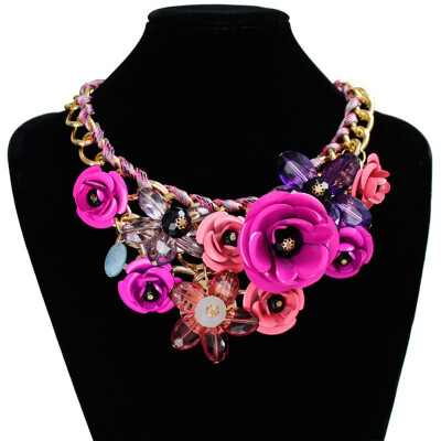 

Women Flower Necklace Gem Pendant Rope Woven Necklace For Women Gift Ladies