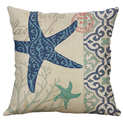 

〖Follure〗Simple Mediterranean Flax Retro Conch Shell Sea Creatures Pillow Cover