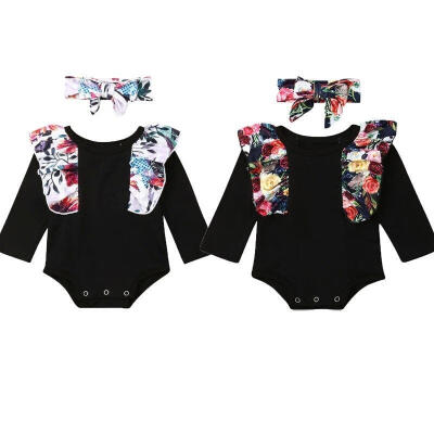 

Newborn Baby Girl Floral Romper Bodysuit Jumpsuit Cotton Playsuit Headband Clothes Outfit Set