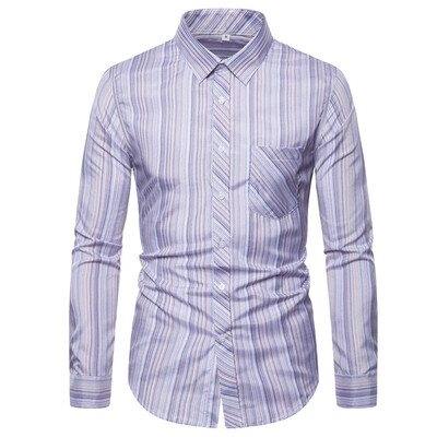 

Tailored Mens Casual Slim Striped Long Sleeve Pockets Shirts Top Beach Blouse