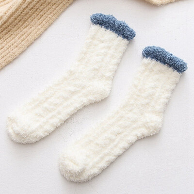 

Autumn Winter Japanese Coral Velvet Tube Socks Women Warm Thickened Floor Socks for Ladies Home Wear Pure Color