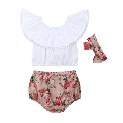 

Toddler Baby Girl Clothes Ruffle Tops Crop Floral Shorts Summer Outfits Set