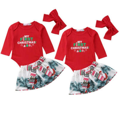 

USA STOCK Newborn Baby Infant Girl My 1st Christmas Romper Dress Outfit Clothes