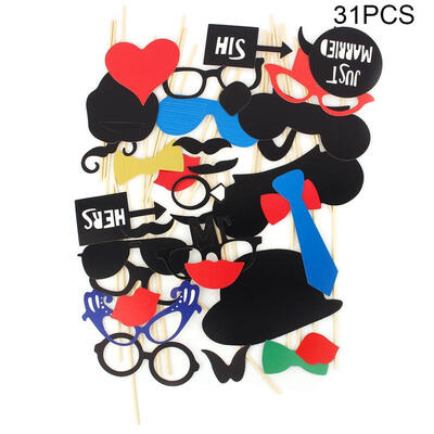 

Greensen 31pcs Party Birthday DIY Photos Fun Funny Beard Red Lips Decoration Photo Props