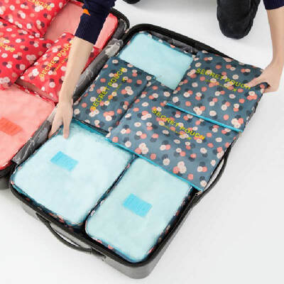 

Bingyou travel storage bag 6 sets of waterproof clothing clothes travel luggage underwear storage bag sorting bag set blue flowers