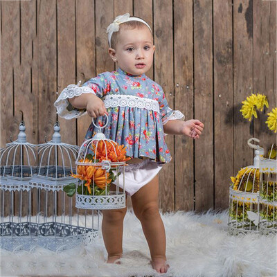 

Infant Baby Girls Sister Half Sleeve Floral Print TopsShorts Outfits Clothes