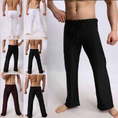 

Mens Plain Cotton Loose Pants Beach Drawstring Yoga Casual Long Slacks Trousers