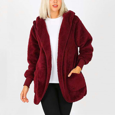 

Tailored Womens Casual Jacket Winter Warm Plush Hoodies Solid Pocket Long Outercoat Coat
