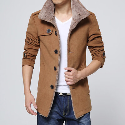 

Male Winter Warm Outwear Slim Long Sleeve Lapel Collar Button Down Jacket Coat