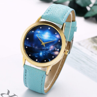 

〖Follure〗Women Fashion Starry Sky Leather Band Analog Quartz Round Wrist Watch Watches BK