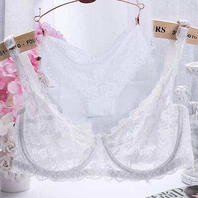 

New Women Lace Gauze Bra Sets Push Up 34 Cup Hook-and- Eye Breathable Ultra-thin bra Lingerie Underwear With Brief