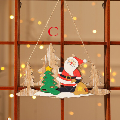 

Toponeto Christmas Wooden Pendant Christmas Tree Tag Scene Decoration Pendant