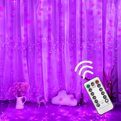 

Gobestart Curtain Stripe Lights 300LED 8 Modes Remote Control Fairy String Lights Decora