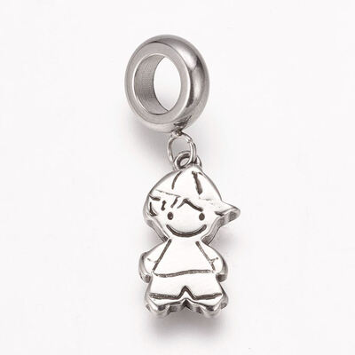 

304 Stainless Steel European Dangle Beads Large Hole Pendants Boy Antique Silver 26mm Hole 5mm Pendant 16x9x2mm