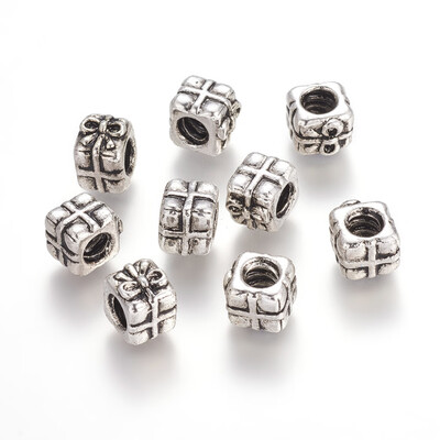 

Antique Silver Tone Alloy Gift Box European Stopper Beads about 95mm wide 75mm long 85mm thick hole 42mm