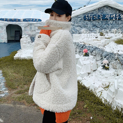 

Roseonmyhand Women Outwear Long Sleeve Lamb Hair Stand Collar Warm Coat Plush Jacket Overcoat