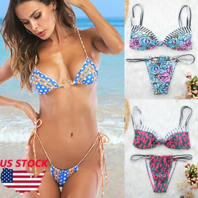 

Womens Bikini Set Push-up Padded Bra Beach Thong Swimsuit Bathing Suit Swimwear