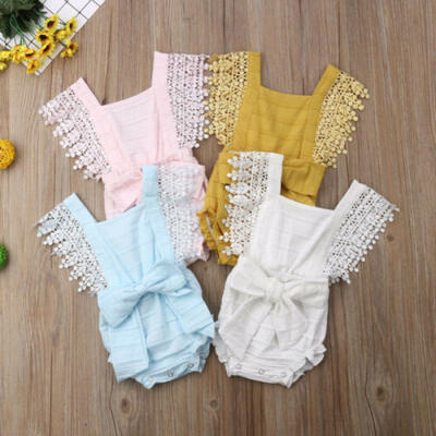 

US 2019 Newborn Baby Girl Lace Sleeveless Rompers Bowknot Jumpsuit Beach Clothes