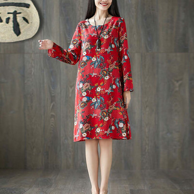 

Tailored Women Long Sleeve Floral Print Long Dress Elegant Party Dress Vintage