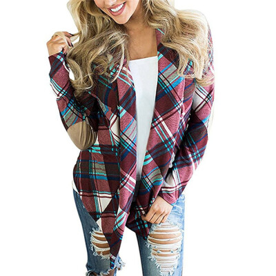 

Roseonmyhand Womens Plaid Print Long Sleeve Elbow Patch Draped Open Front Cardigan Sweater