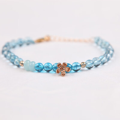 

Natural Aquamarine Bracelet Men&Women Couples Blue Crystal Bracelet Simple Handmade Birthday Gift