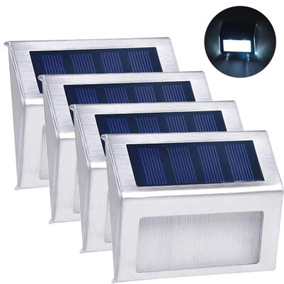 

〖Follure〗4pcs Outdoor Solar LED Stainless Steel Garden Patio Step Stair Deck Lamp Lights
