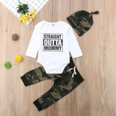 

Newborn Baby Boy Coming Home Cotton Outfits Romper Camo Long Pants Hat Clothes