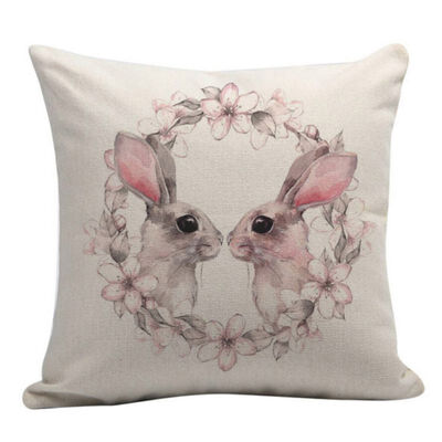 

Easter Flax Square Pillow Cover not including pillow with Invisible Zipper Printed Rabbits One-sided Patterns 80g 45x45cm1