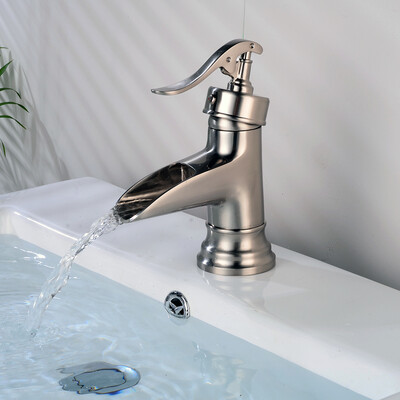 

Brushed Nickel Bathroom Basin Sink Faucet Waterfall Single Handle Lavatory Mixer