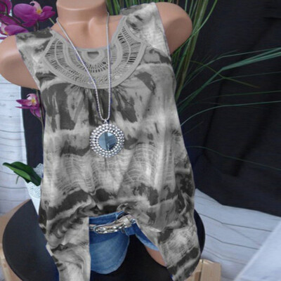 

Nomeni Women Fashion Round Neck Sleeveless Lace Patchwork Tie Dye Printing Tank Top