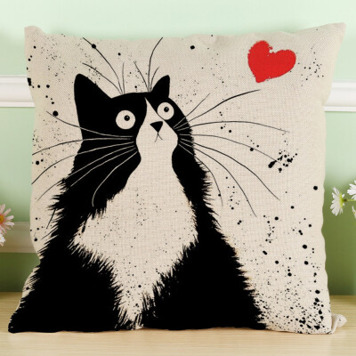 

〖Follure〗Vintage Cat Dog Cotton Pillow Case Sofa Waist Throw Cushion Cover Home Decor A