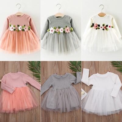 

1PC Toddler Infant Baby Girls Dress Flower Long Sleeve A-line Tulle Dresses 0-3T