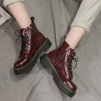 

High uppers Martin Boot Ribbon zipper Round head Leisure shoes Student shoes College Fashion Girl shoes Autumn