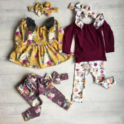 

Toddler Newborn Baby Girl Floral Tops Ruffle Long Pants 3PCS Outfits Clothes US