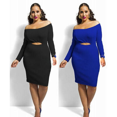 

Plus Size Womens Sexy Long Sleeve Casual Party Dress Black Blue