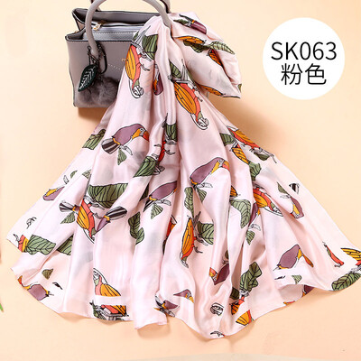 

Spring&summer new wild parrot pattern printed silk scarf beach towel new silk satin scarves scarf shawl SK063