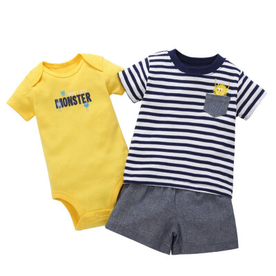 

Baby Sets Boy & Girl Clothing Set New Active Cartoon Cotton Short T-shirt Shorts or Romper 3 Pcs Set Baby Clothes