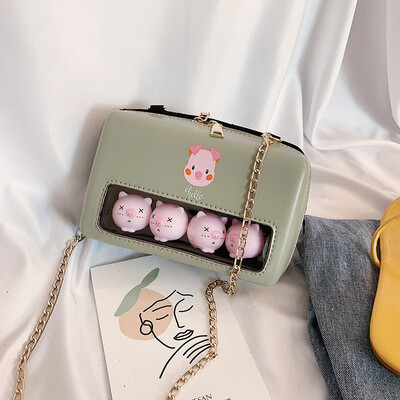 

2019 new cartoon cute pig bag casual child girl shoulder bag fashion chic chain messenger bag